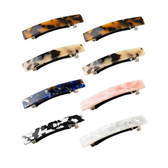 8 Pcs Hair Barrettes – 3 Inch Acetate Clips, No Slip, French Tortoise Shell - Picture 1 of 8